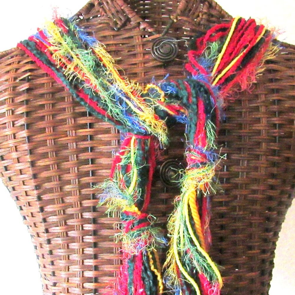 Bright Multi Colors String Scarf 76 in Strands Yarn Wash Dry Handmade